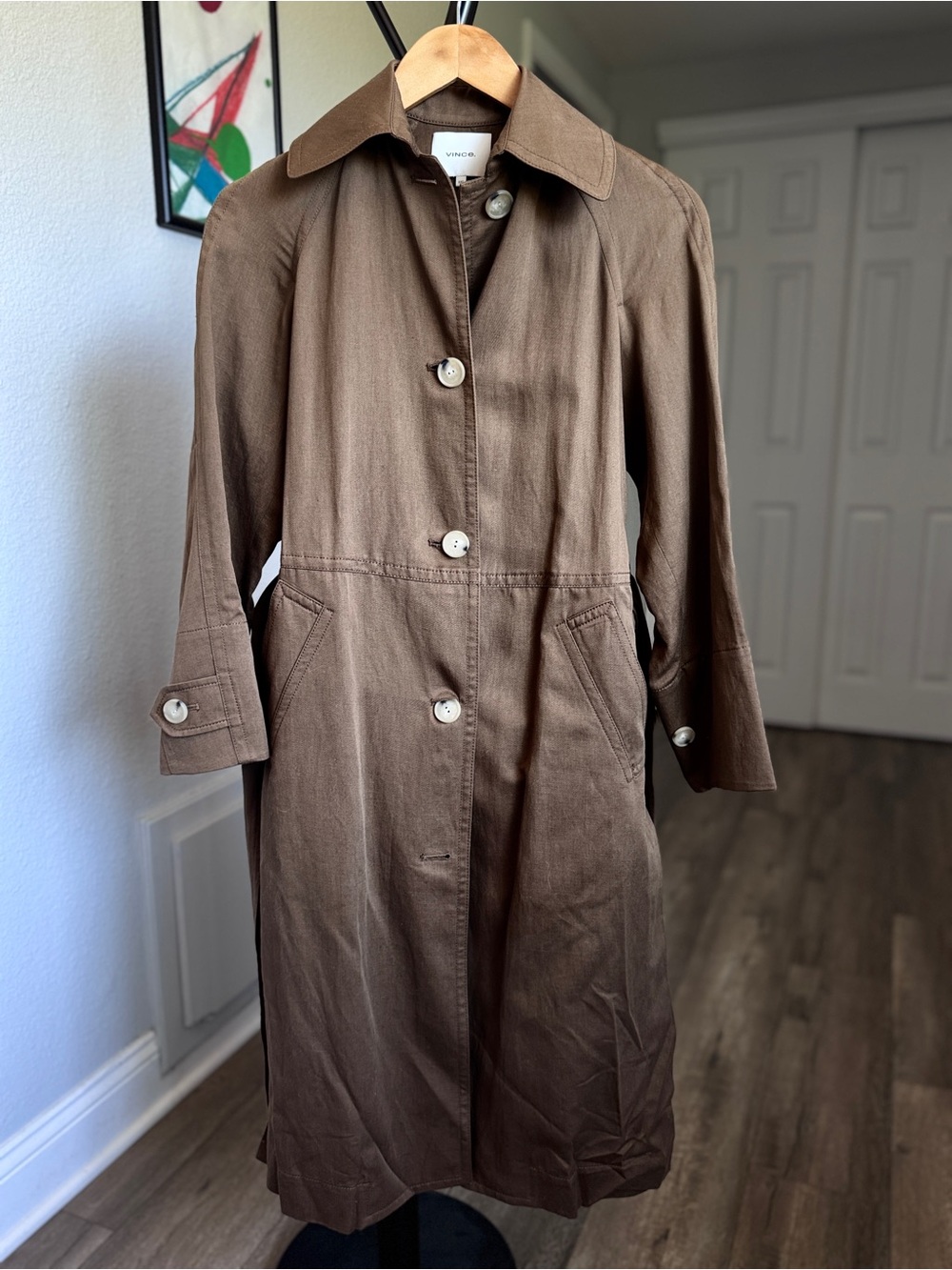 Vince Brown Single-Breasted Trench Coat - Picture 1 of 6